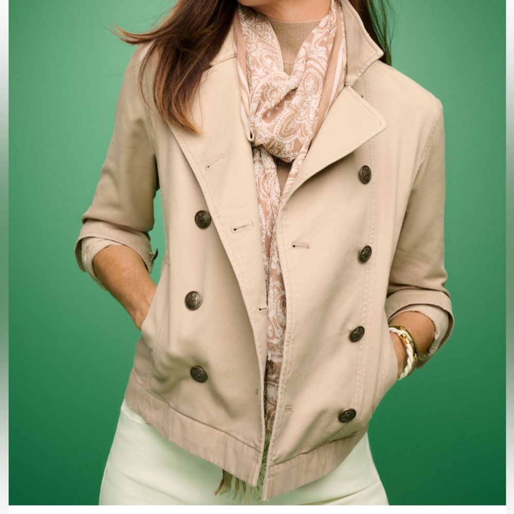 Talbots Easy Khaki Double Breasted Jacket
Long Sleeve With Pockets 14
